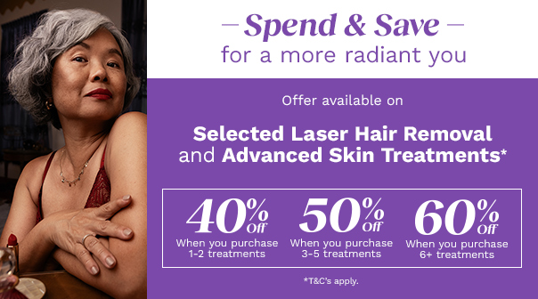 Up to 60% off Selected Laser Hair Removal & Selected Skin Treatments*